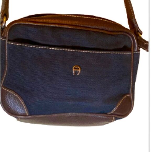 Etienne Aigner Black and Brown Leather and Canvas Bag - Picture 1 of 7